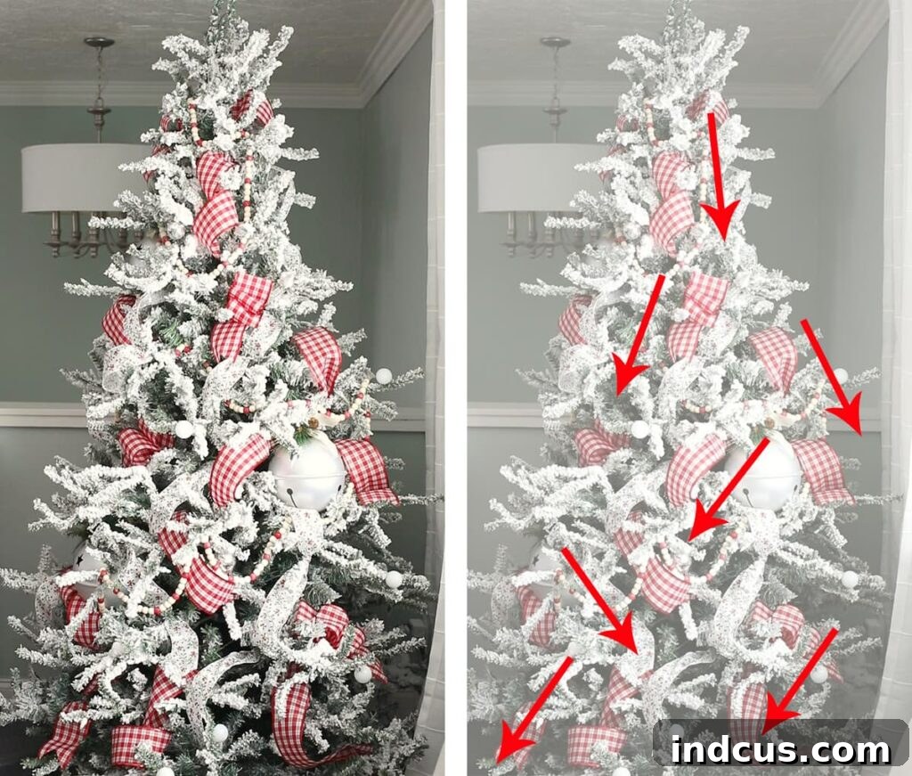 How to add ribbon to a Christmas tree with a varied and dynamic pattern