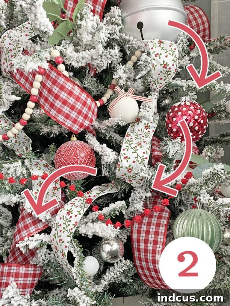 Twist and Tuck method to add ribbon to a Christmas tree