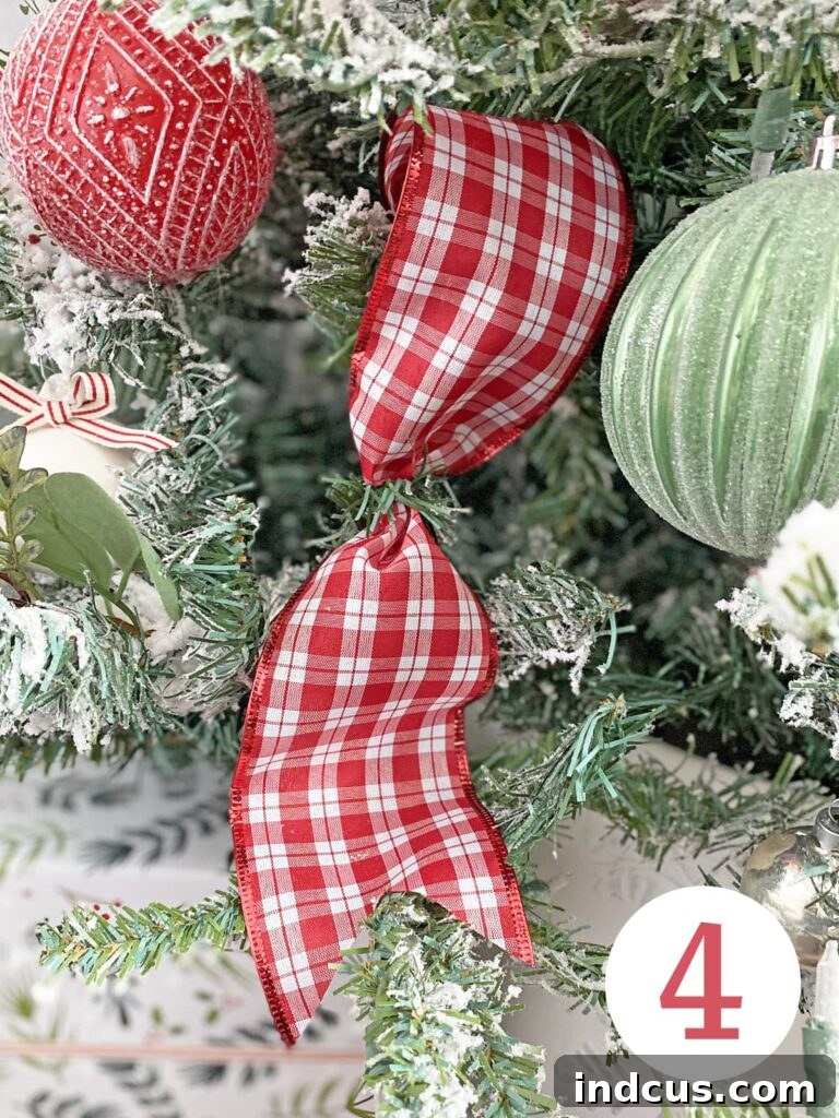 How to add ribbon to a Christmas tree with little tails