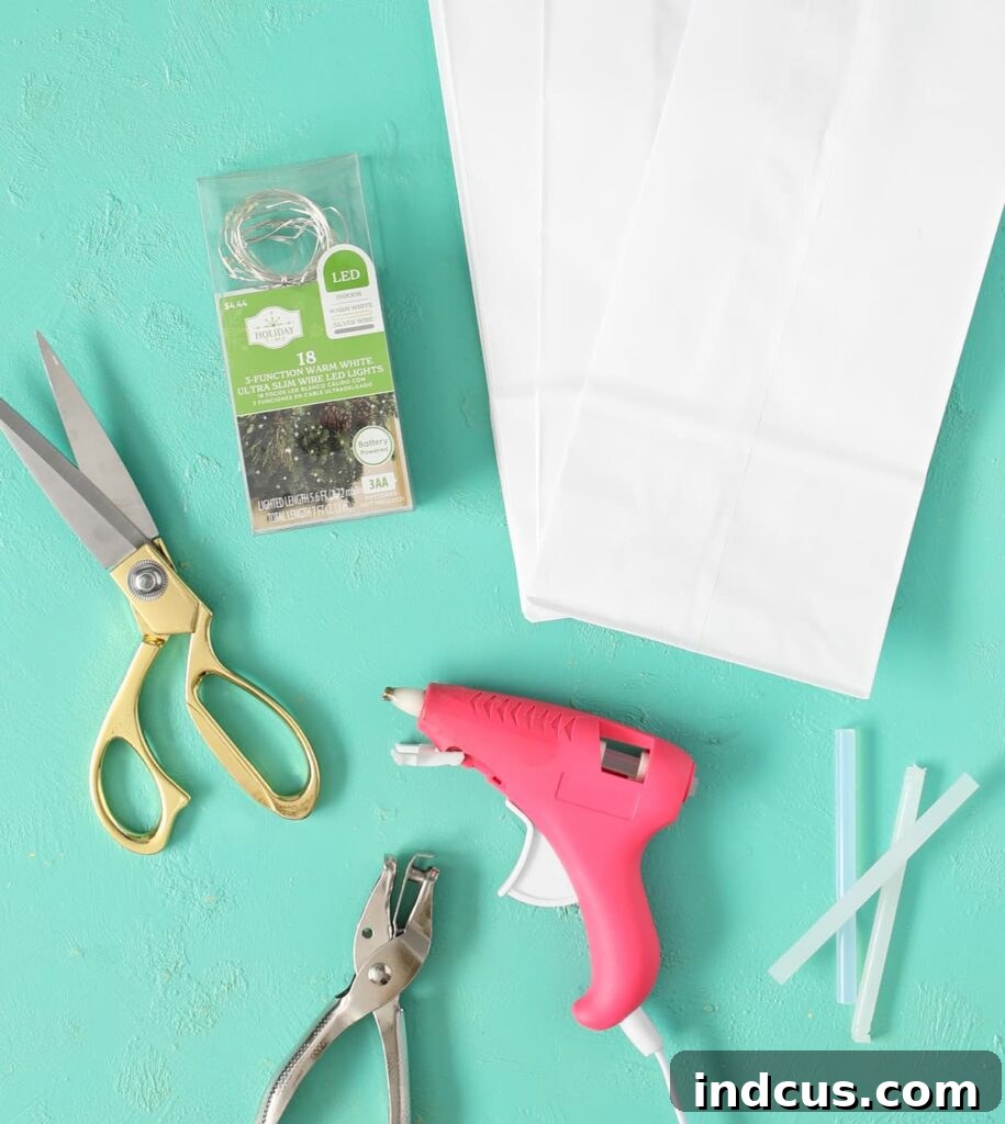 Glimmering Paper Star Lanterns 3 All the essential supplies neatly laid out for crafting beautiful paper bag stars