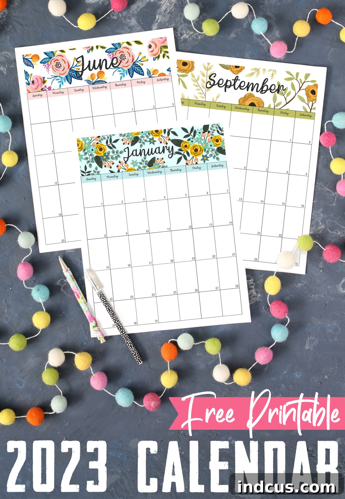 Detailed view of a monthly page from the 2023 floral printable calendar, showing ample space for notes and elegant design elements.