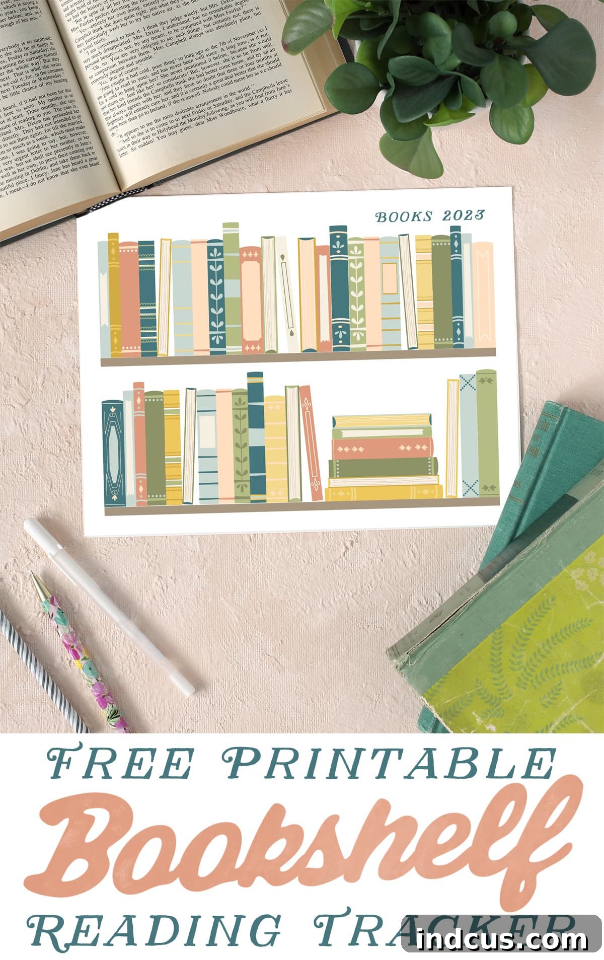 pin for printable reading tracker bookshelf book log