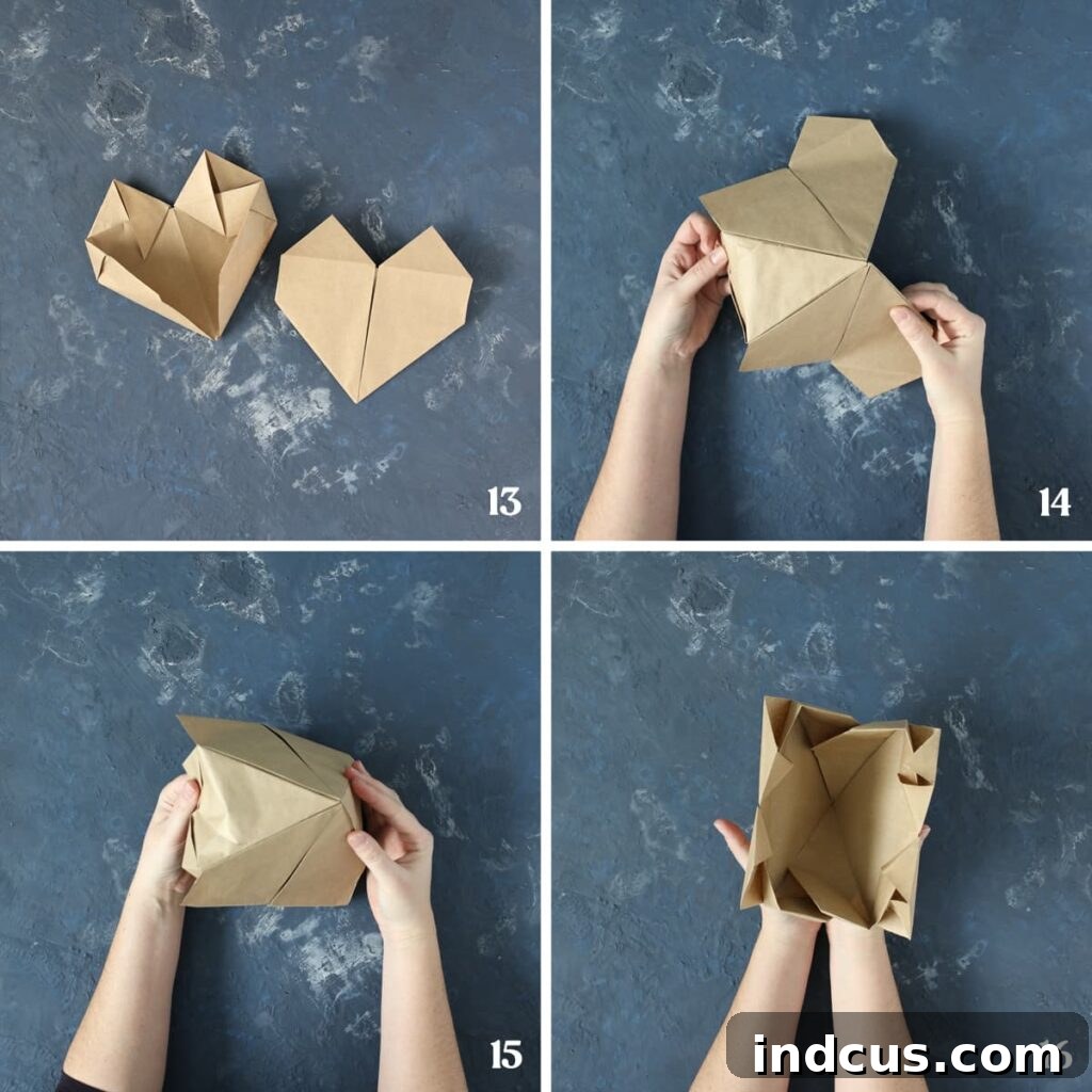 Origami Love Box 6 step by step instructions for folding an origami paper heart steps 13-16
