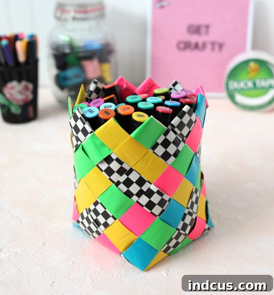 duck tape basket diagonal weave