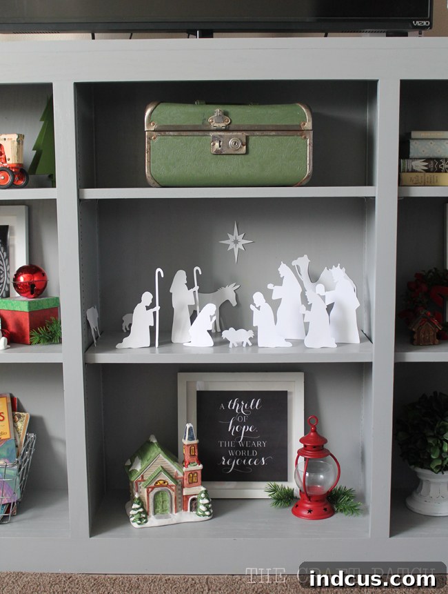 Our Christmas Wonderland 16 Elegant white cardstock nativity set, a beautiful DIY Christmas decoration cut with a Silhouette or Cricut machine.