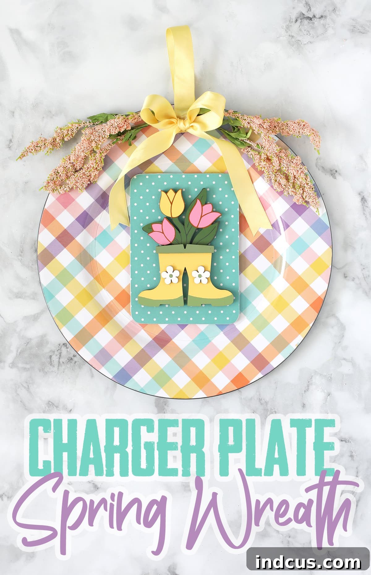 Finished spring charger plate door hanger for pinning