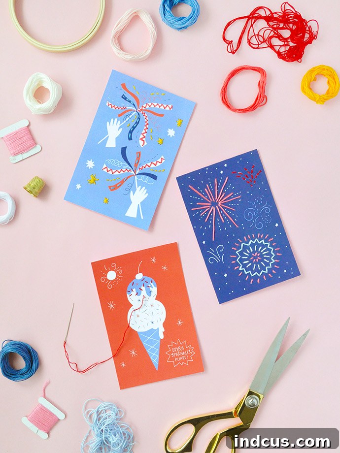 4th of July Stitching Cards