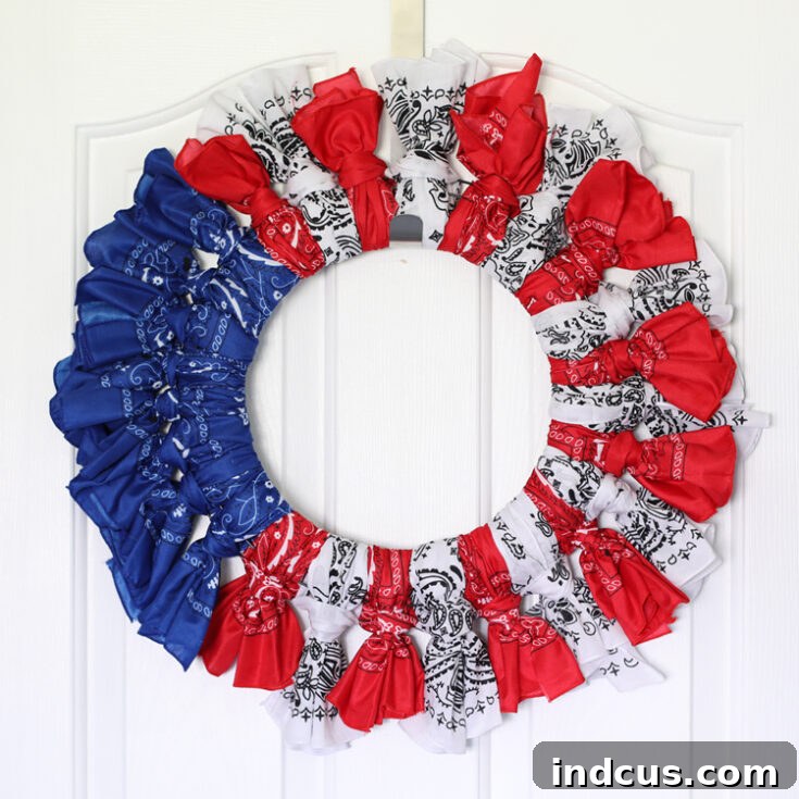 Patriotic bandana wreath in red, white, and blue