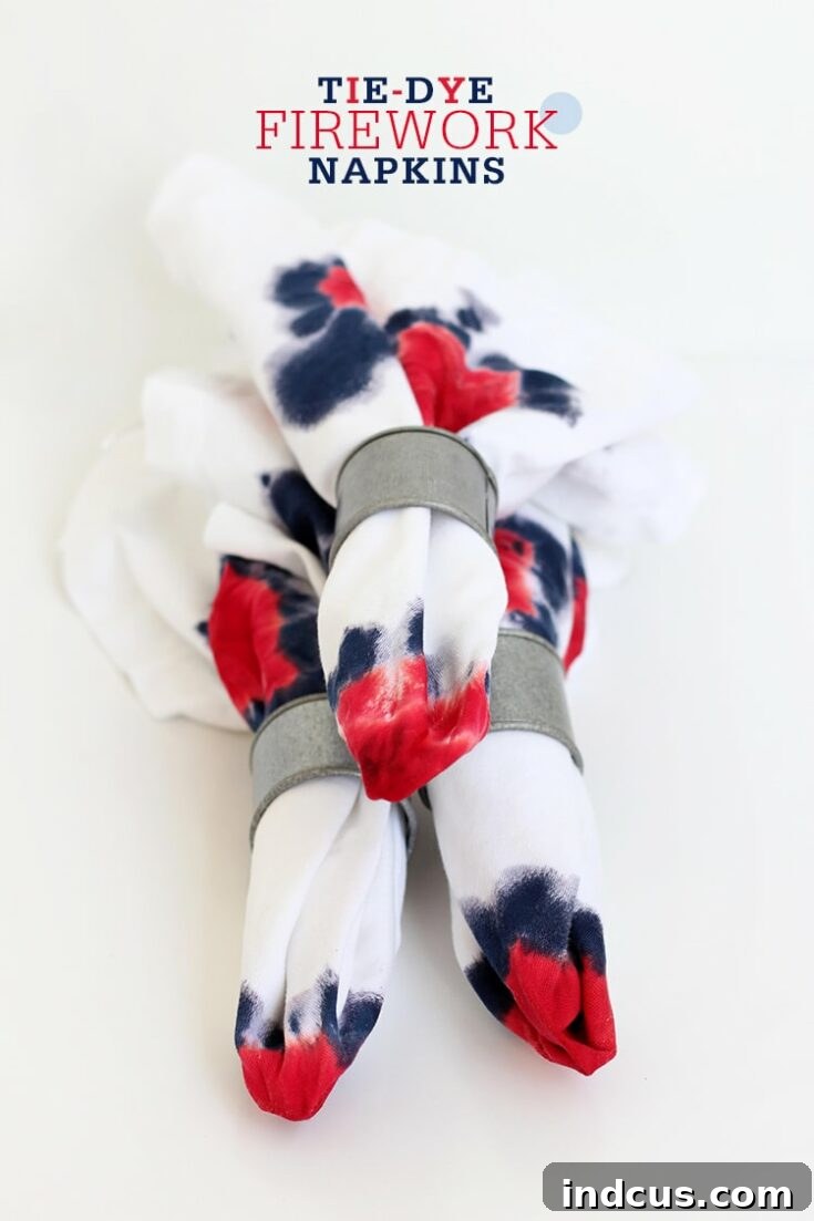 Tie-dye firework napkins in red, white, and blue patterns