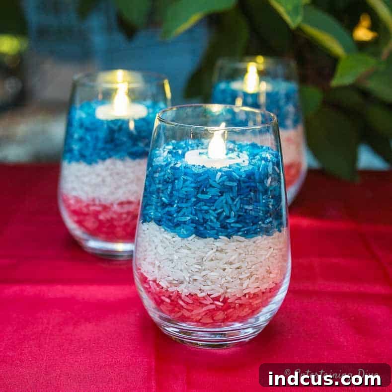 Easy DIY red, white, and blue candle holders for Fourth of July
