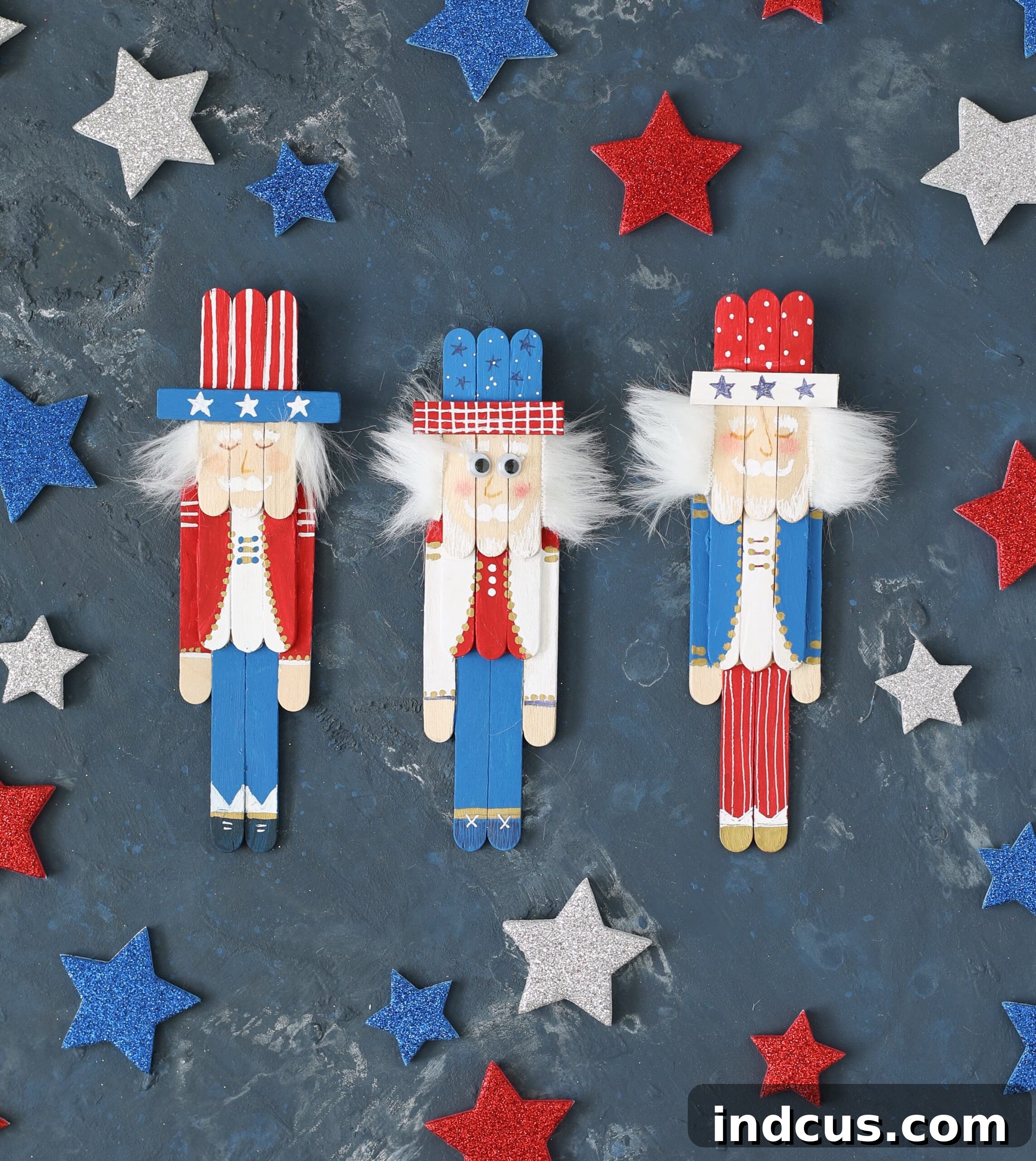 Patriotic Uncle Sam craft made from popsicle sticks, an ideal Fourth of July decoration