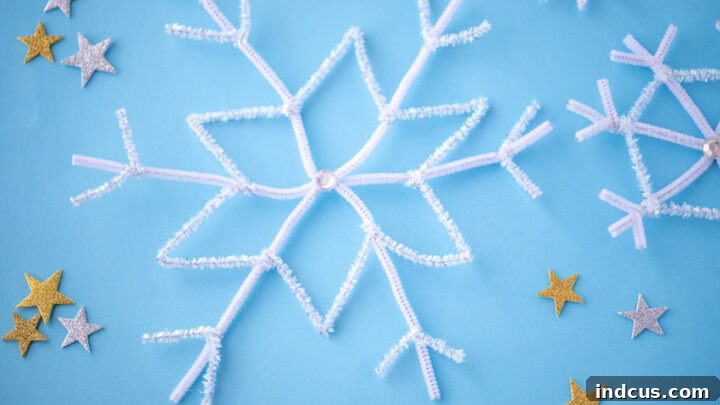 Snowflakes made from colorful pipe cleaners