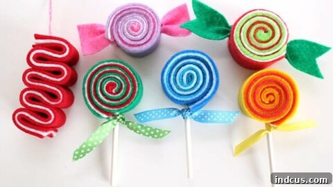 Felt Christmas candy ornaments in old-fashioned styles