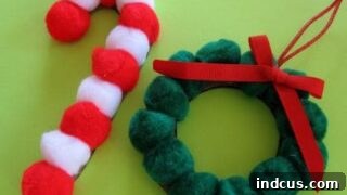 Pom-pom Christmas ornaments in various shapes