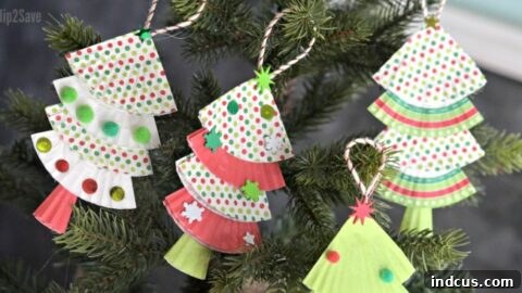 Christmas tree ornaments made from cupcake liners