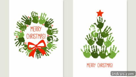 Handprint Christmas tree and wreath craft for family