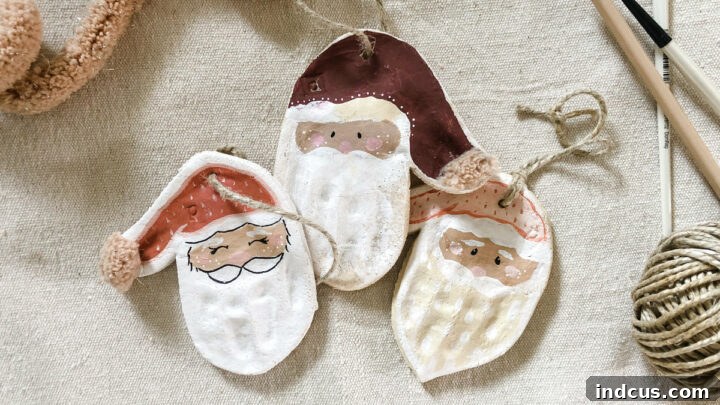 Salt dough Santa handprint Christmas tree ornaments with vintage feel