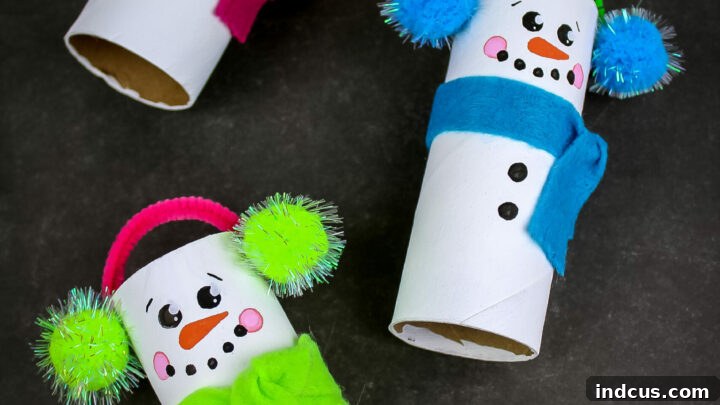 Recycled toilet paper tube snowmen craft