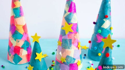 Tissue paper Christmas trees for colorful decoration