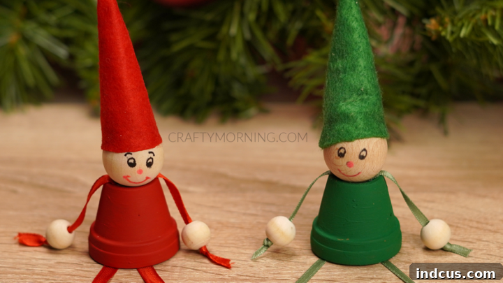 Sitting mini flower pot elves with wood beads