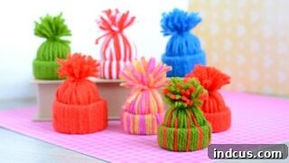 Mini yarn hats ornaments craft