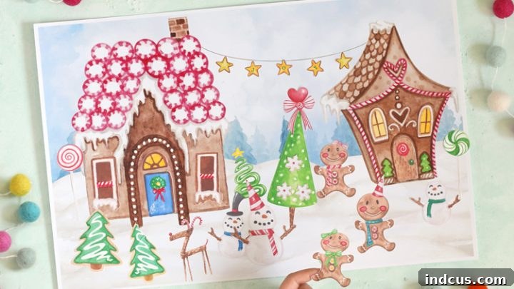 Printable sticker advent calendar with a village scene
