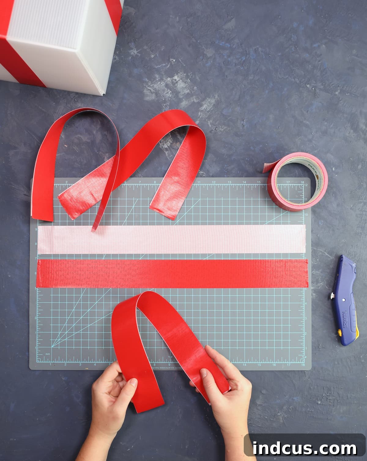 making duck tape strips for bow