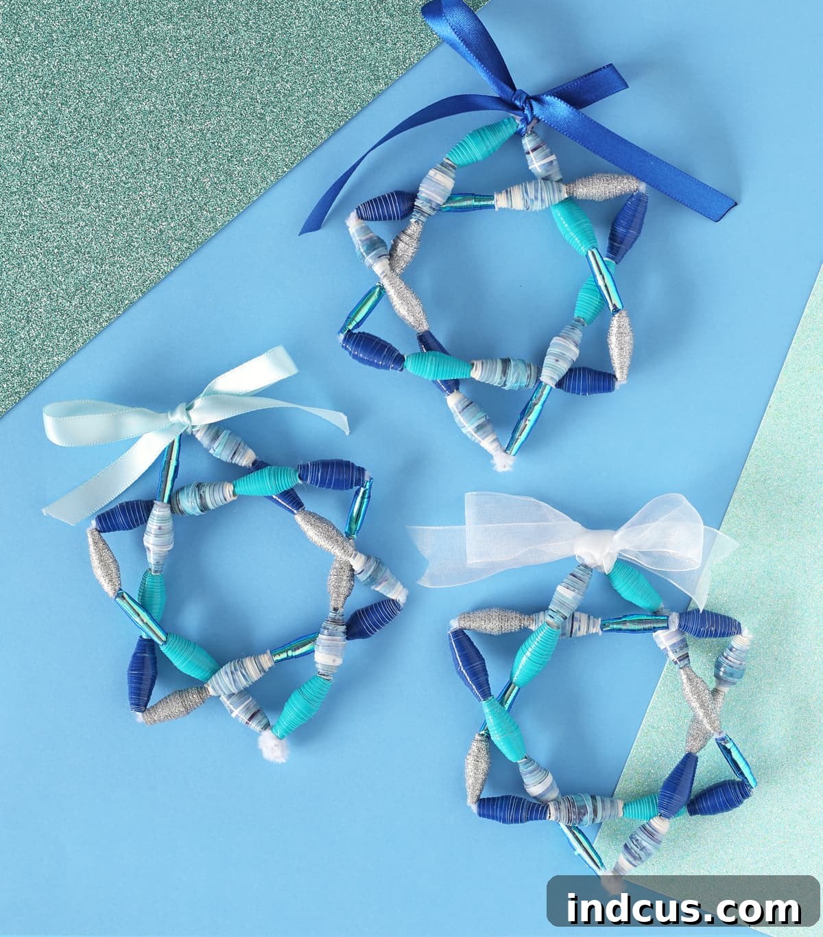 Crafting a colorful Star of David with handmade Duck Tape beads, perfect for Hanukkah celebrations