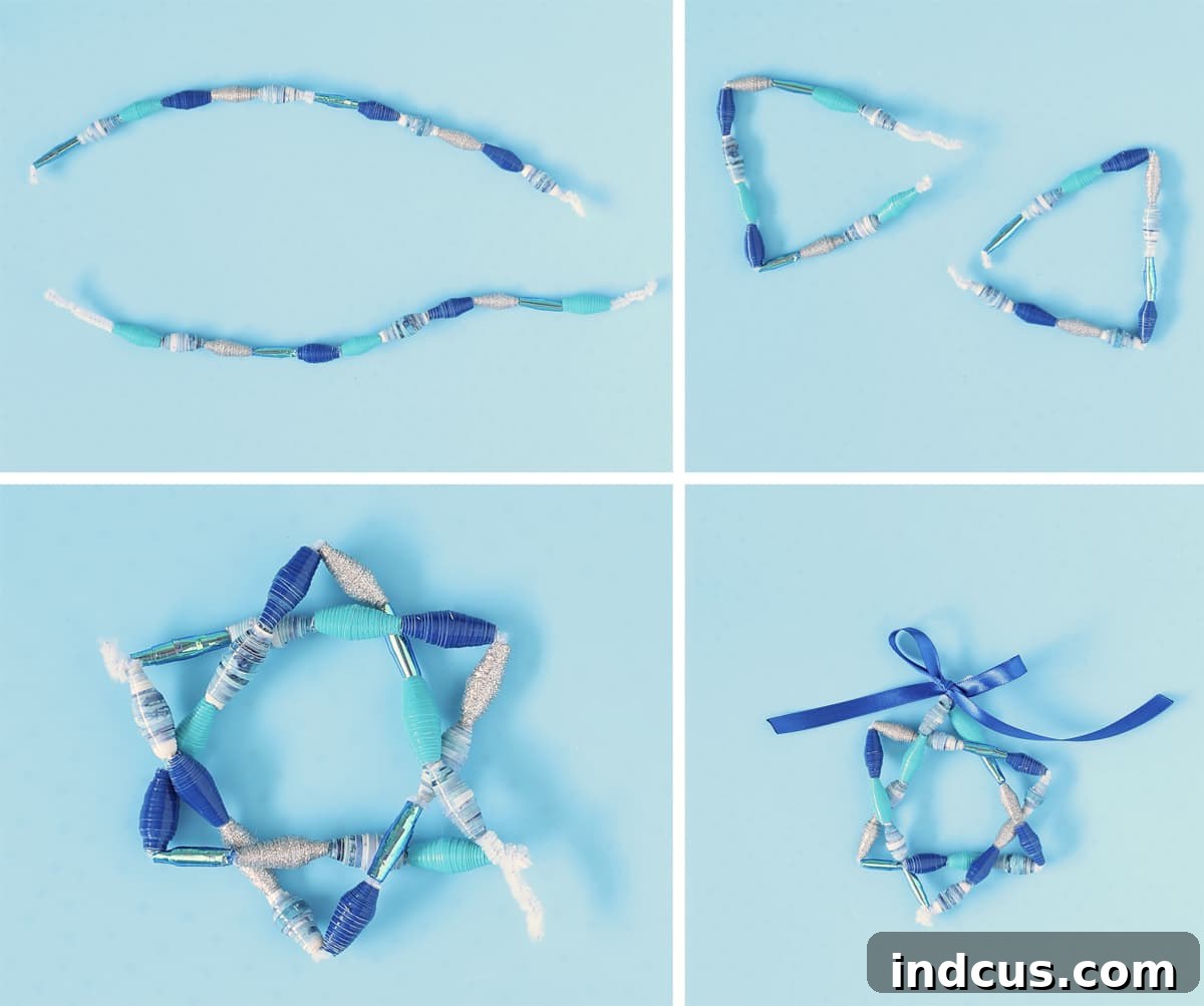 Completed beaded Star of David craft made with Duck Tape beads, perfect for Hanukkah decor