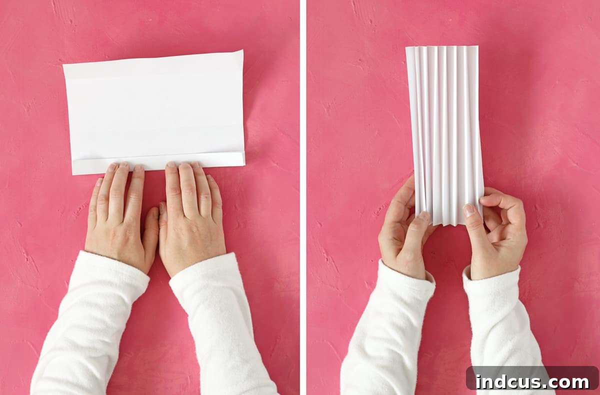 Step-by-step instructions on how to accordion fold paper for crafting