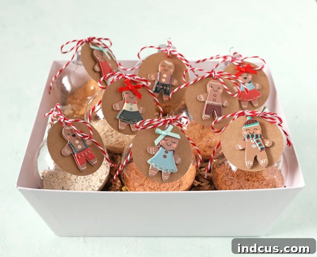 ornament dip mix gift box filled with paper shred and eight dip ornaments