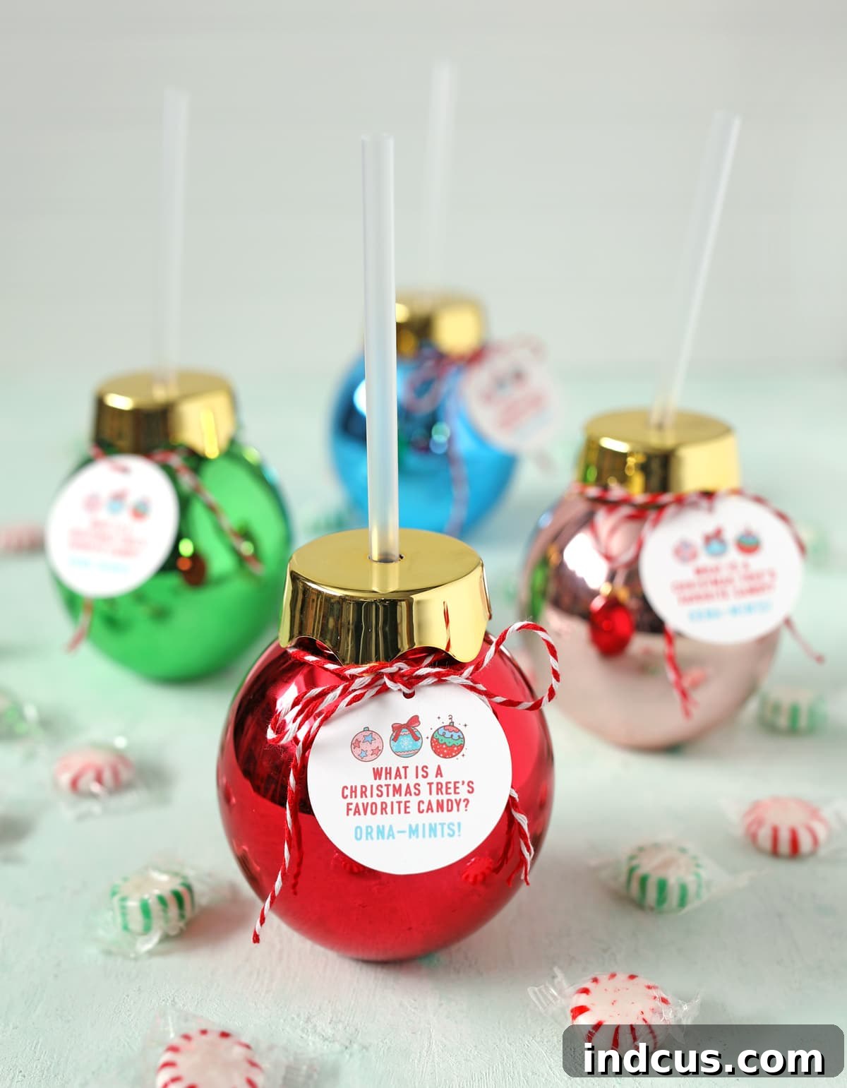 ornament cup christmas gift idea with printable tags and mint candies