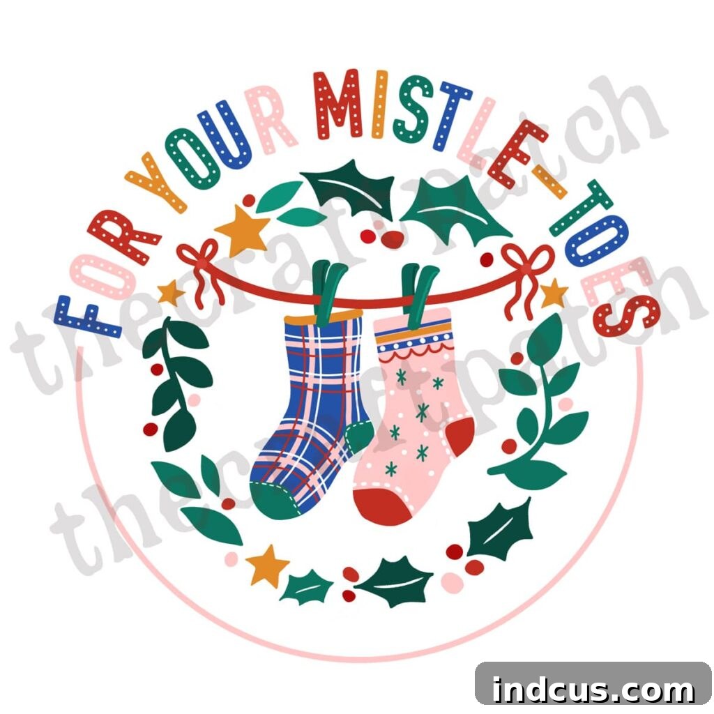 Close-up of 'For Your Mistle-TOES' printable Christmas tag