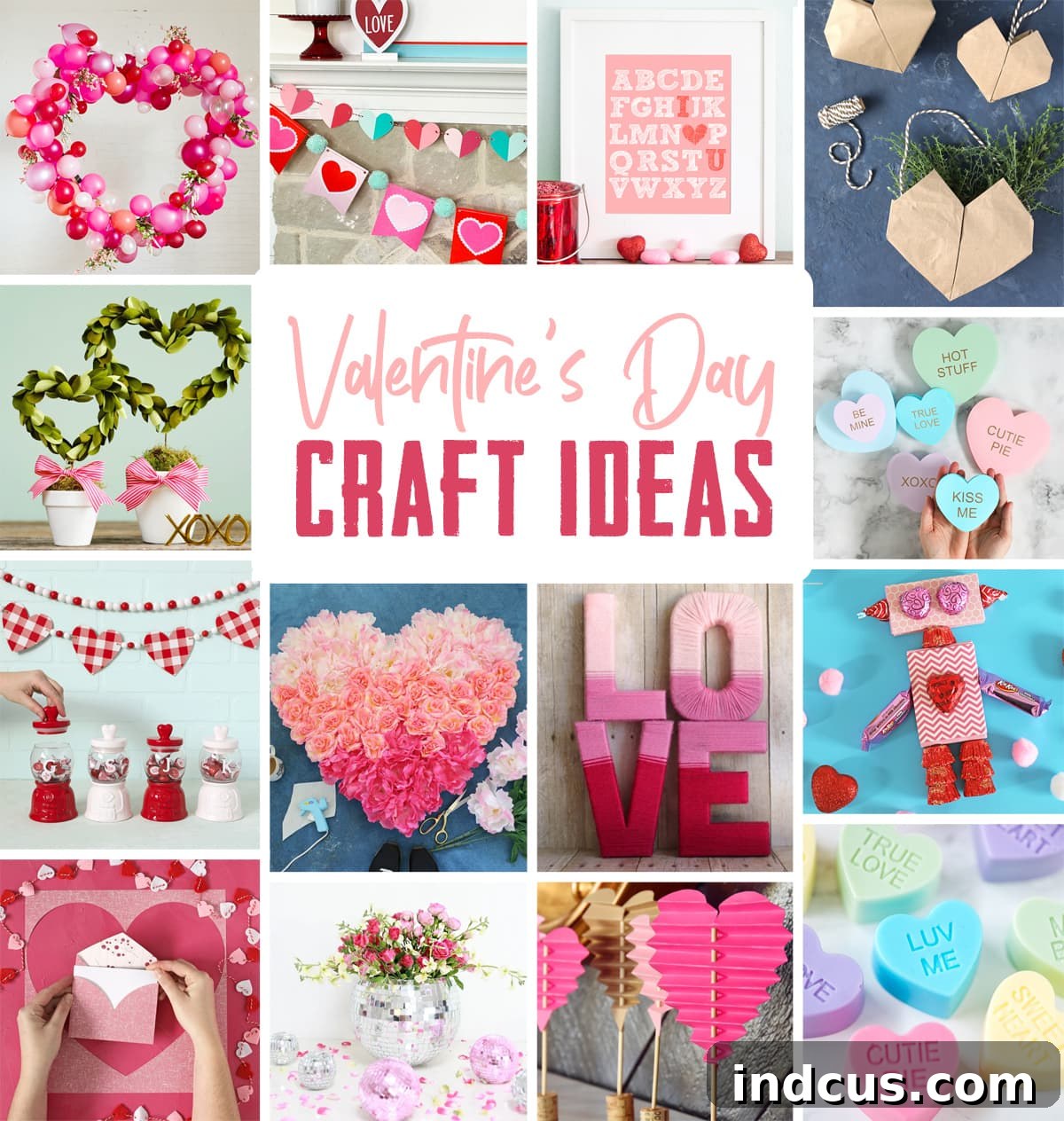 Collection of colorful Valentine's Day craft ideas and DIY decorations