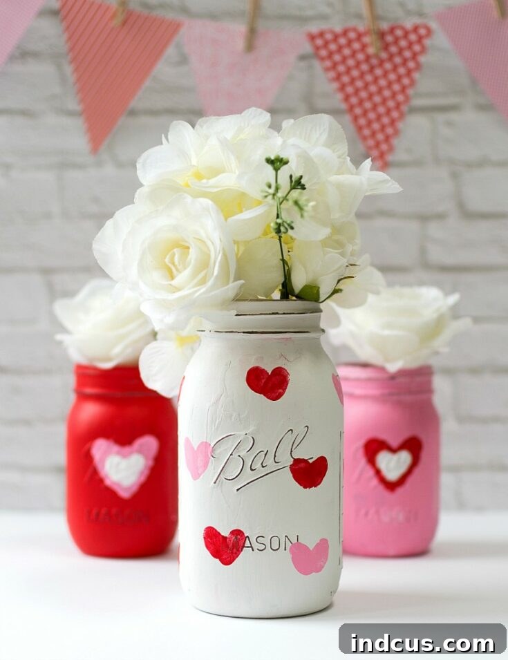 Thumbprint heart jars, a keepsake craft for Valentine's Day