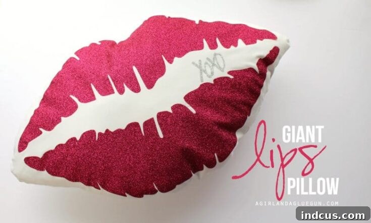 DIY giant lips pillow, a bold and fun Valentine's Day decoration