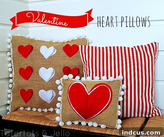 Tutorial for Valentine heart pom pom pillows