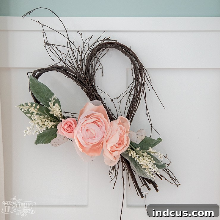 Simple heart-shaped twig wreath for rustic romantic decor