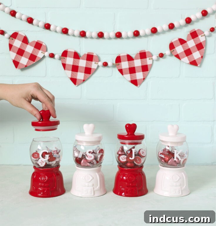 Cute candy jars serving as Valentine's Day countdown and treat holders