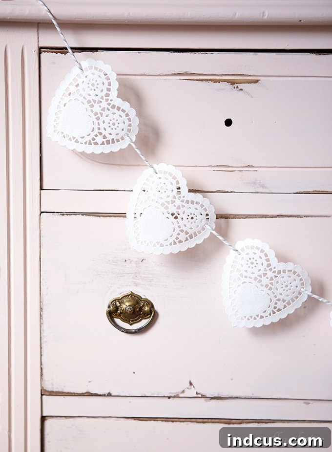 Easy Valentine's Day doily garland, a charming paper craft