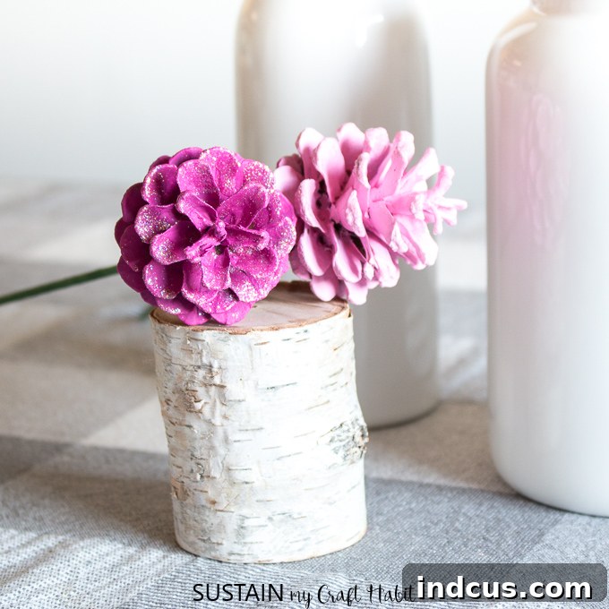 Tutorial on how to make colorful pine cone flowers