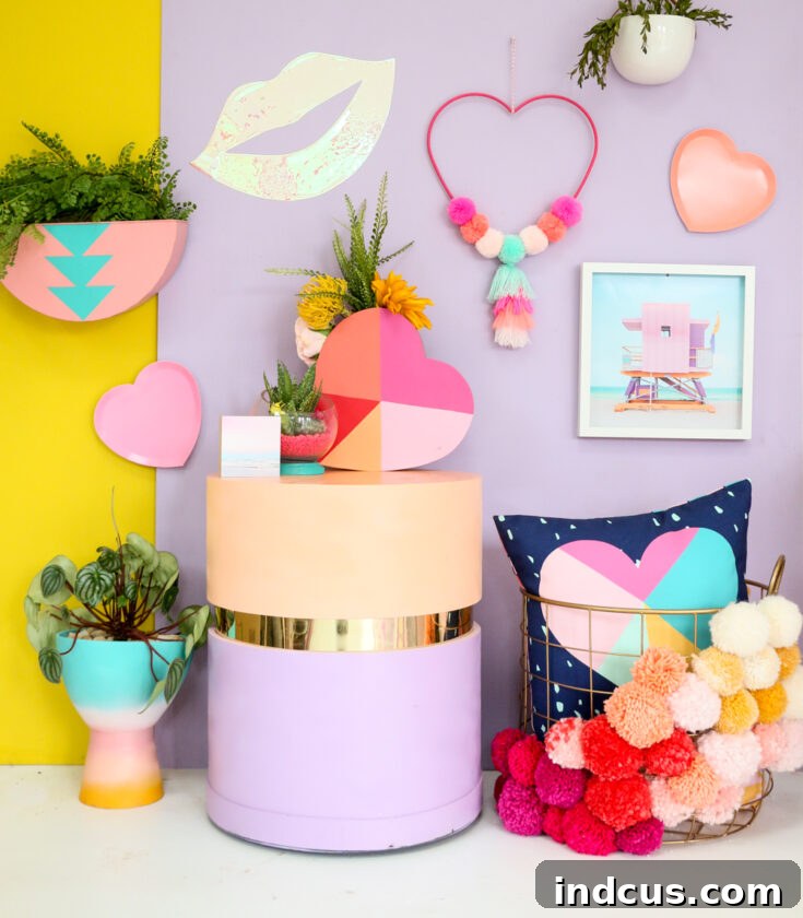 DIY pom pom tassel heart wall hanging for modern Valentine's decor