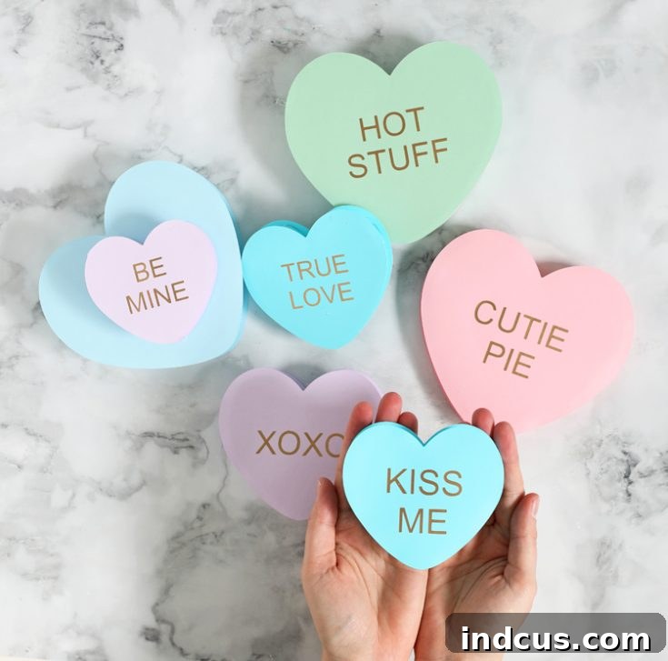 DIY 3D paper conversation hearts for Valentine's Day decor