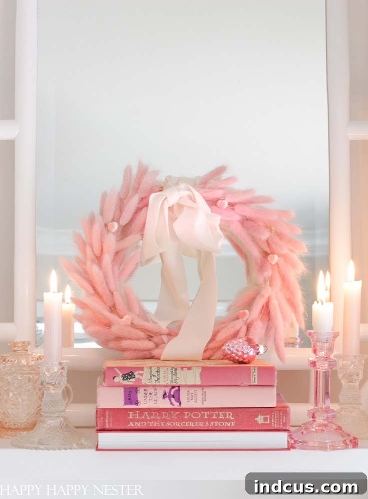 Chic and subtle pink bunny tail wreath for Valentine's Day decor