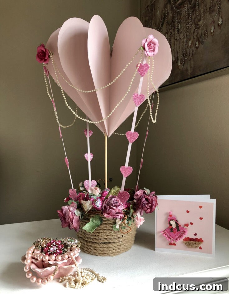 DIY Valentine's Day hot air balloon decoration with hearts
