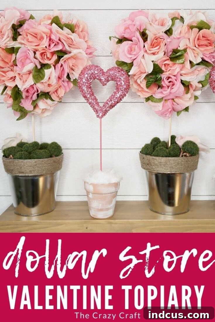 Dollar Store craft for DIY Valentine heart topiary with roses
