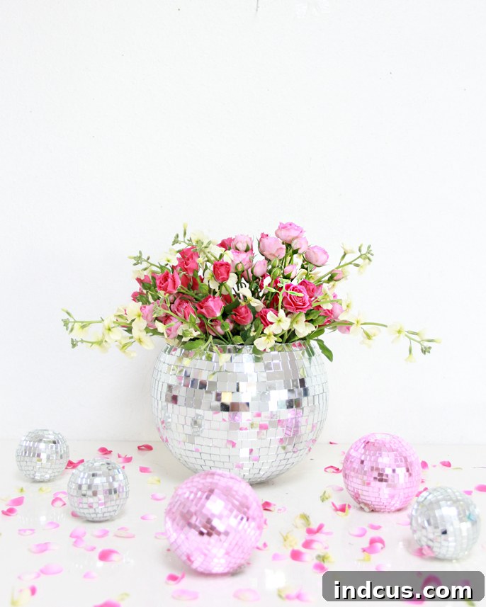 DIY disco ball vase for a festive Valentine's Day party