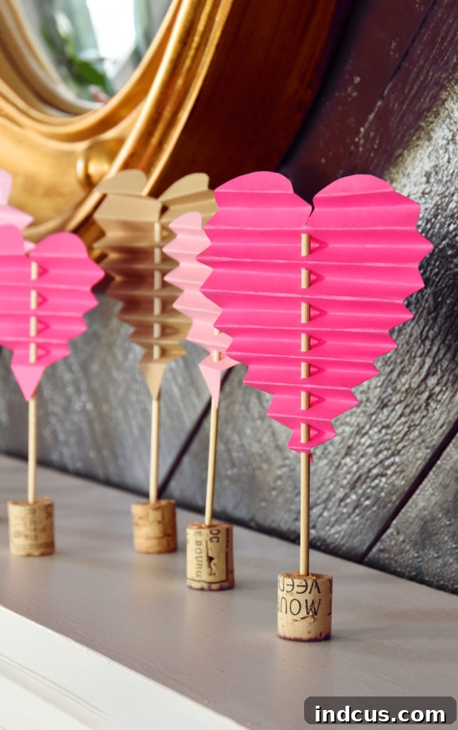 DIY folded paper hearts from colorful cardstock for Valentine's Day