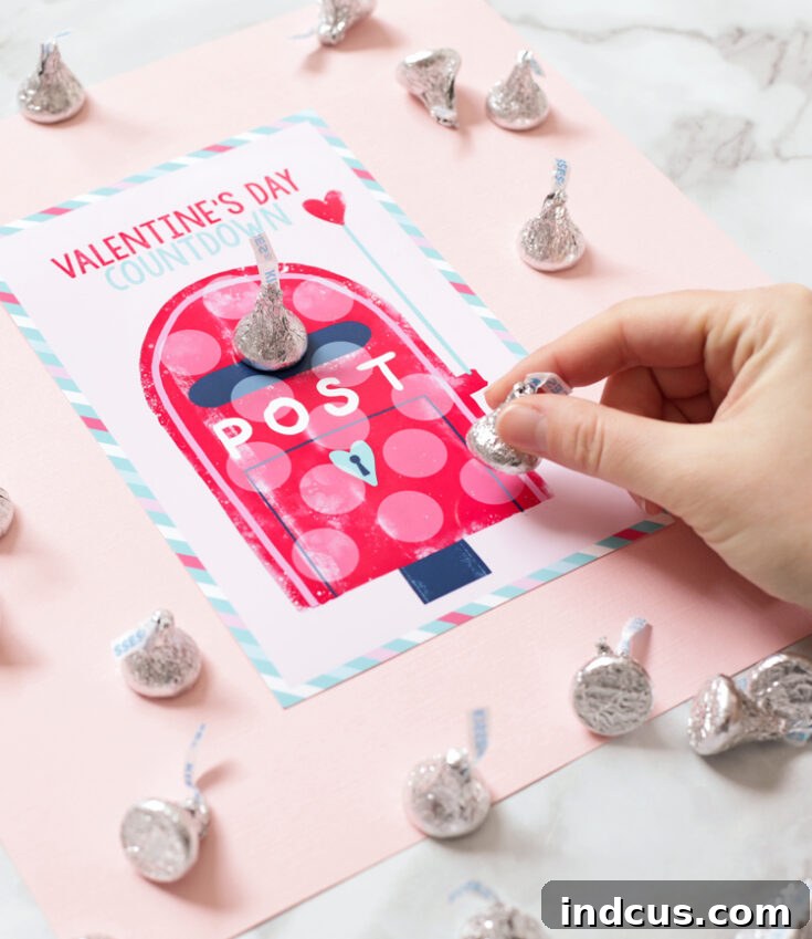 Printable Valentine's Day countdown mailboxes for Hershey Kisses