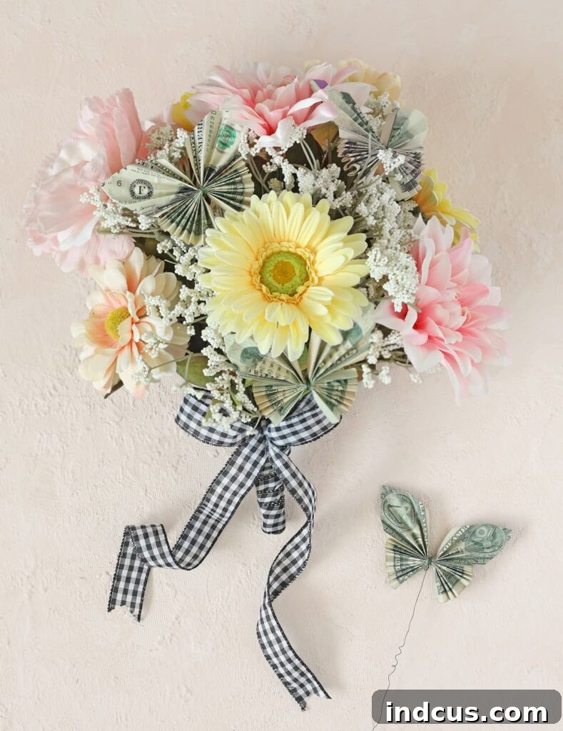 money bouquet with butterflies